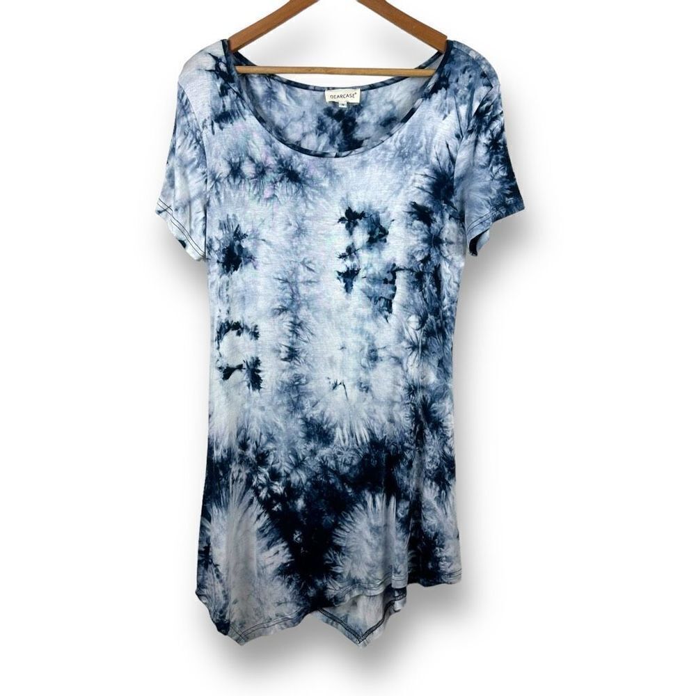 Dearcase Women's Size M Tee Shirt Dress Blue Tie‎ Dye Comfortable Casual Beach